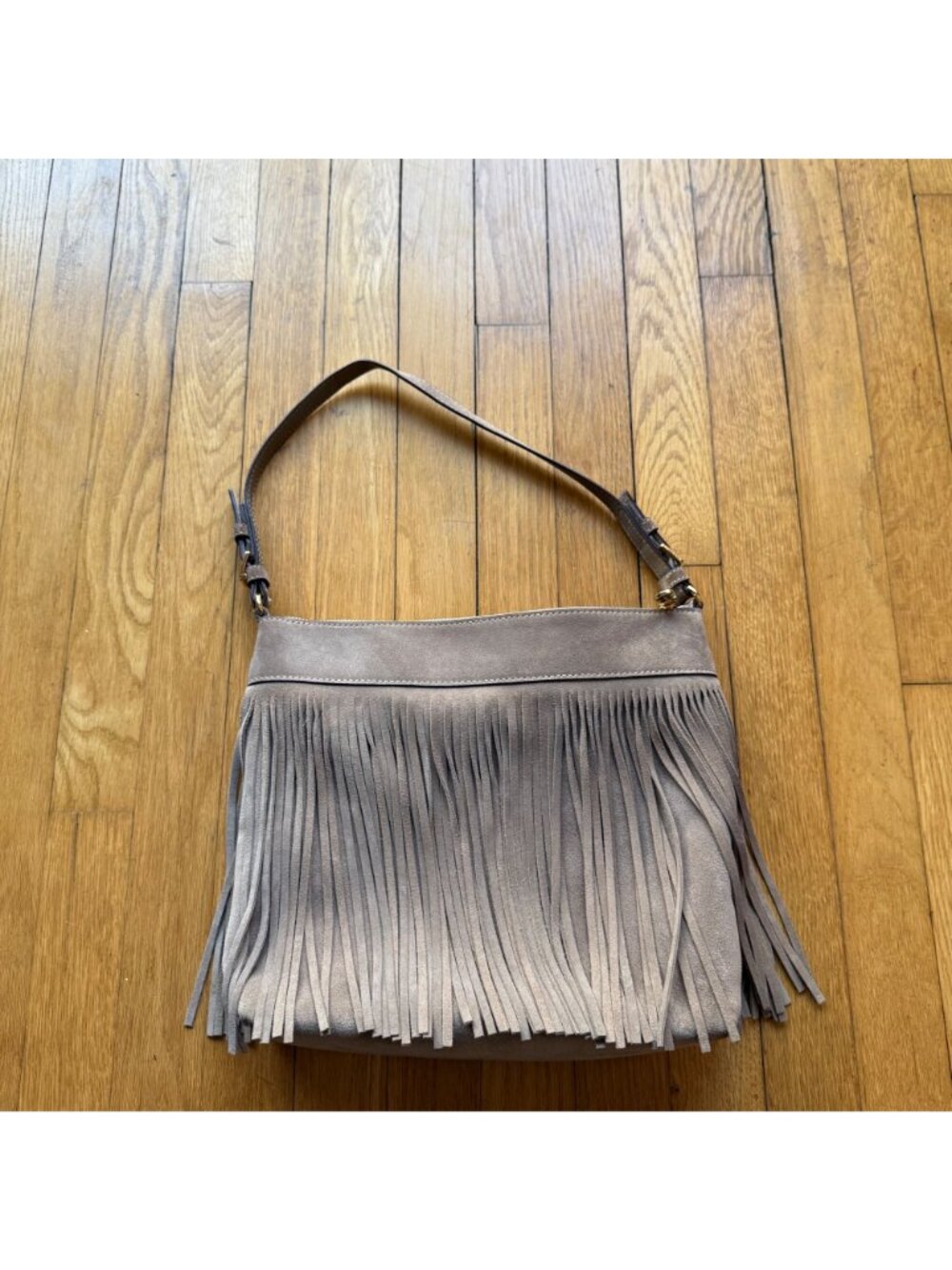 MICHAEL Michael Kors Beige Suede Fringe Boho Studded Billy Shoulder Purse Bag - Picture 7 of 13